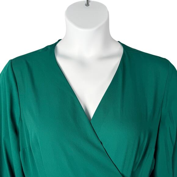 Torrid Top Womens 2X 18-20 Emerald Green Georgette Wrap Surplice Tunic Babydoll - Picture 2 of 16
